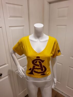 Arizona State Victoria's Secret Yellow ASU Crop V-Neck Tee